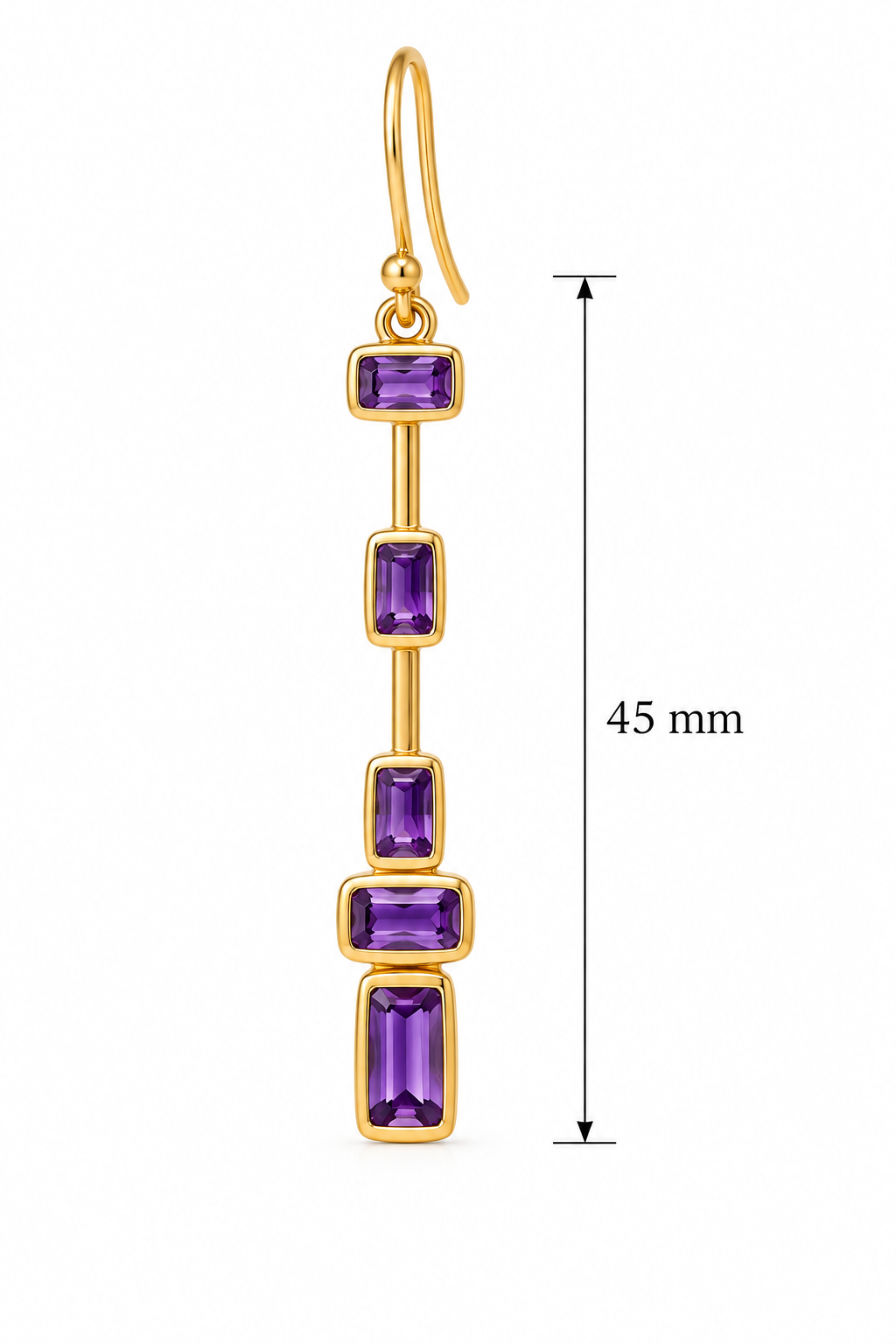Amethyst Column Drop Earrings- 18k Gold Plated Over 925 Sterling Silver