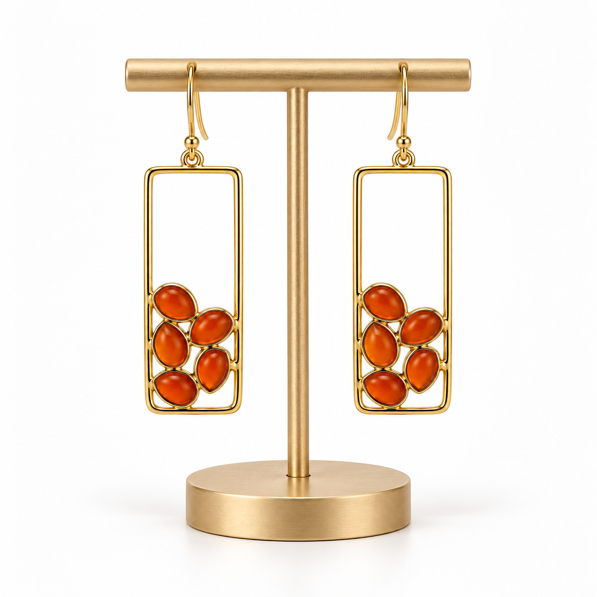 Carnelian Geometric Drop Earrings – 18K Gold Plated over 925 Sterling Silver