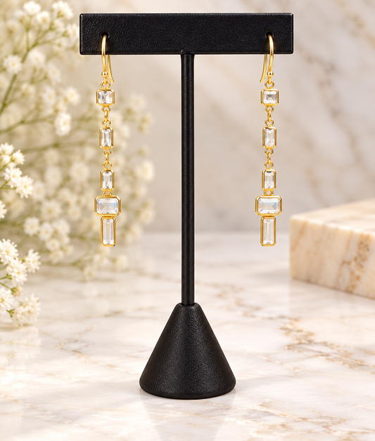 Moonstone Column Drop Earrings- 18k Gold Plated Over 925 Sterling SIlver