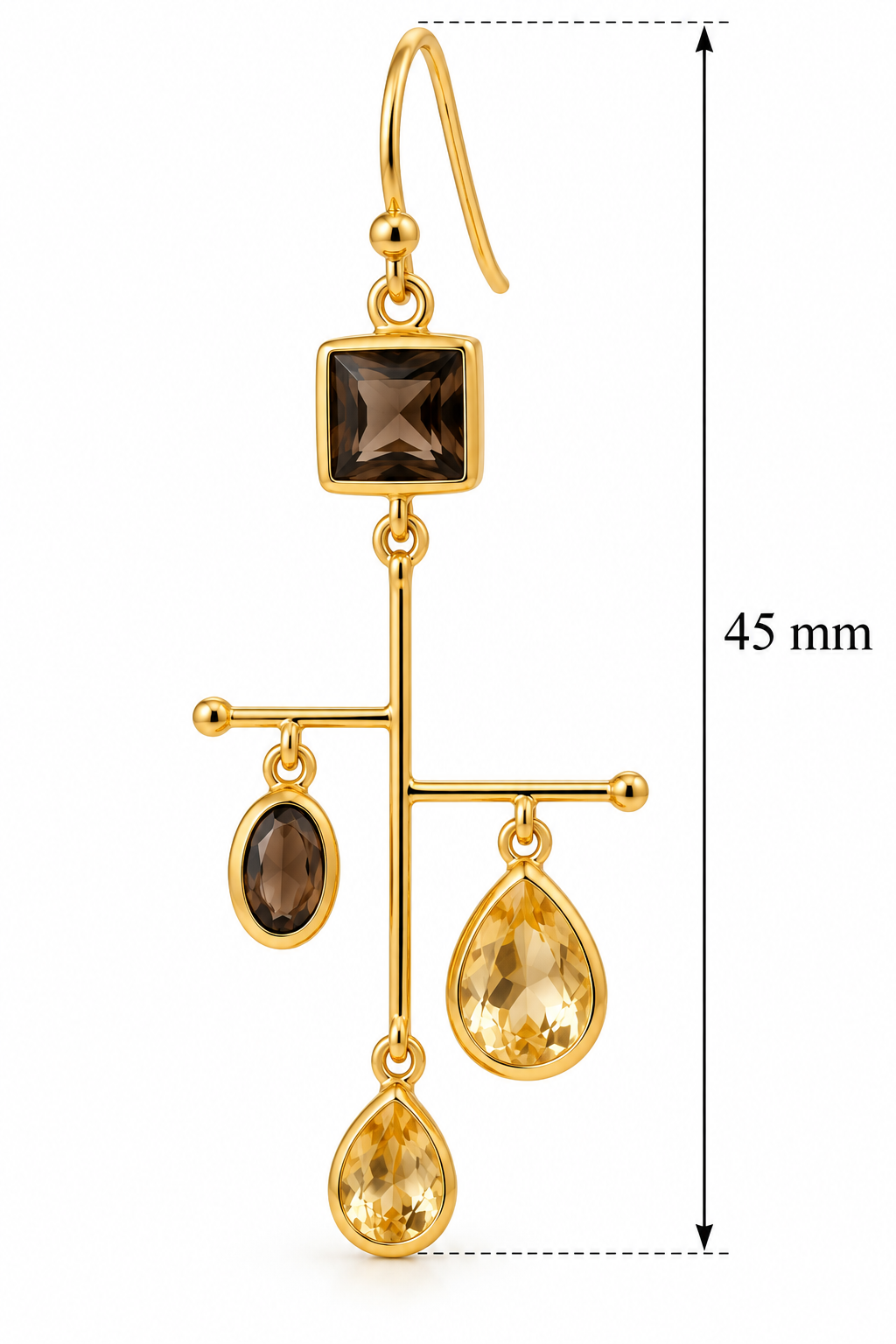 Smoky Topaz & Citrine Statement Earrings – 18K Gold Plated Sterling Silver