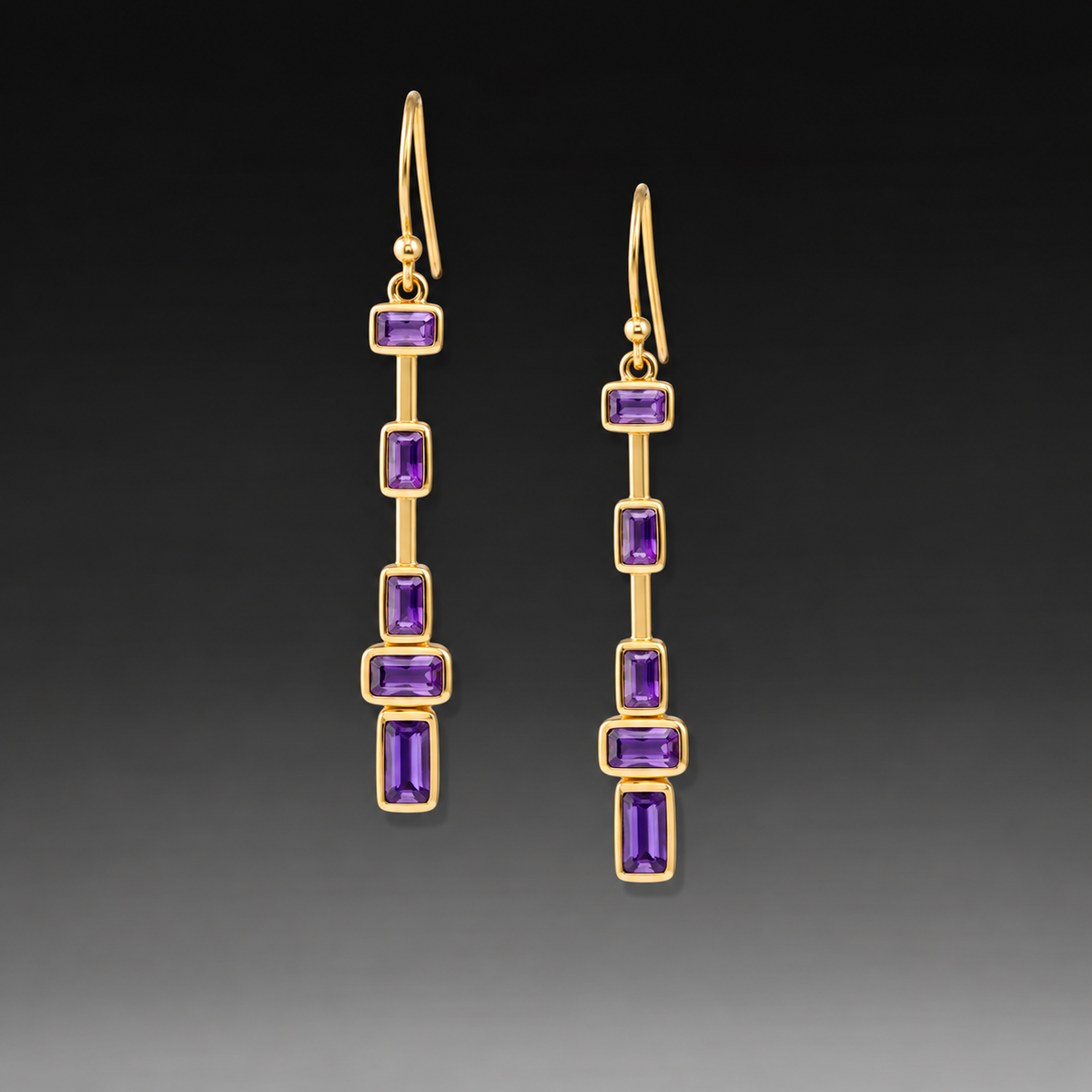 Amethyst Column Drop Earrings- 18k Gold Plated Over 925 Sterling Silver