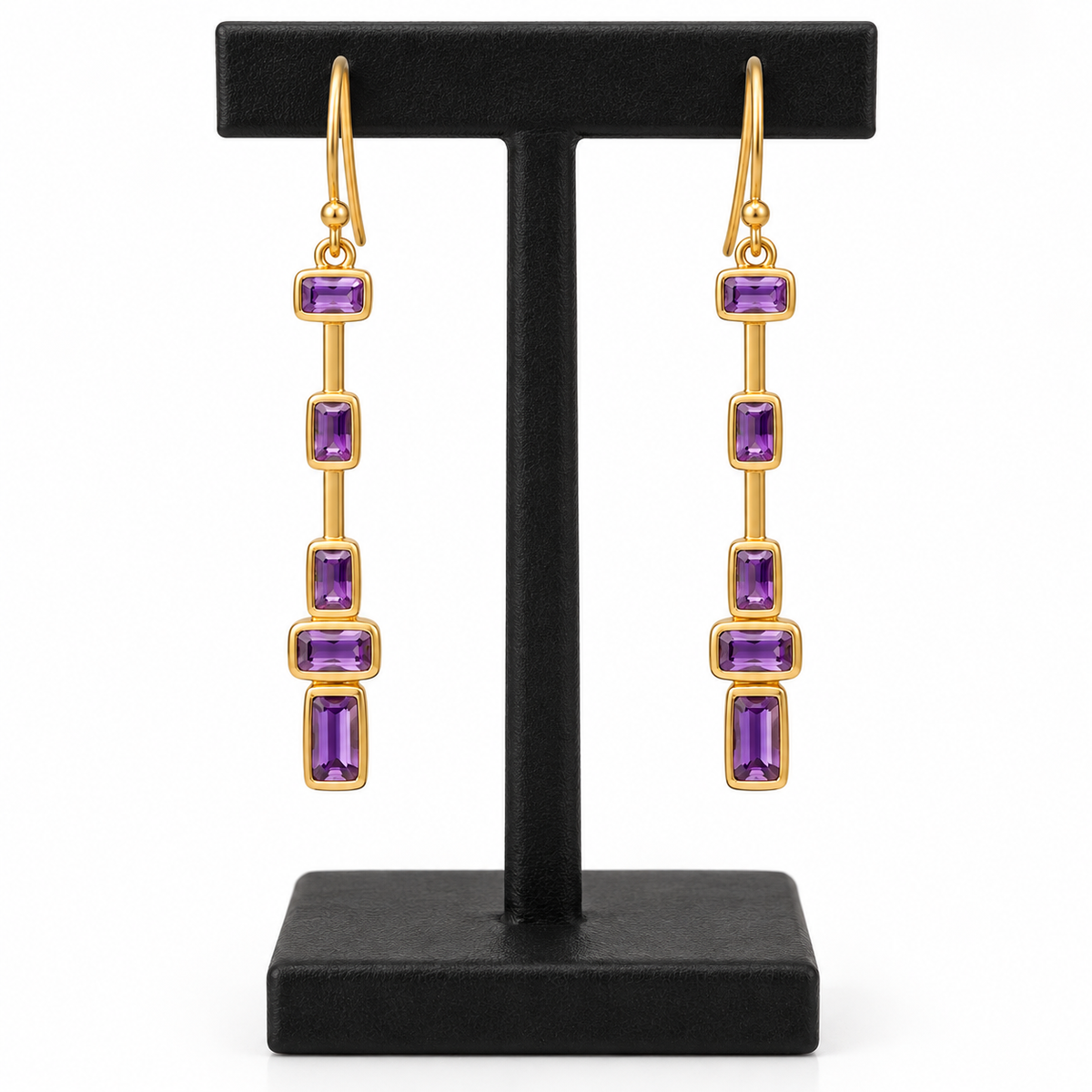 Amethyst Column Drop Earrings- 18k Gold Plated Over 925 Sterling Silver