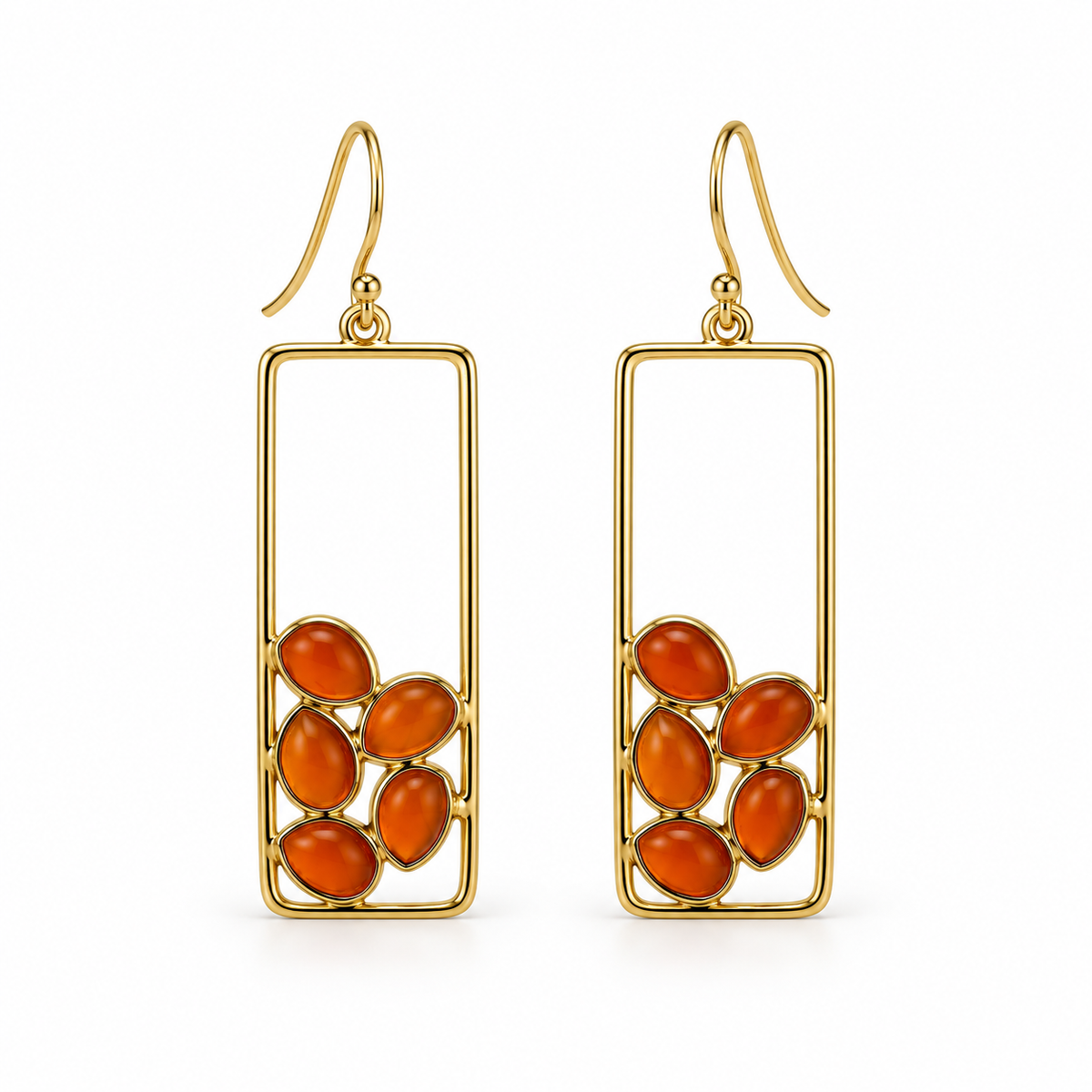 Carnelian Geometric Drop Earrings – 18K Gold Plated over 925 Sterling Silver