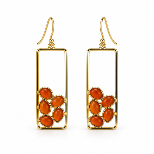 Carnelian Geometric Drop Earrings – 18K Gold Plated over 925 Sterling Silver
