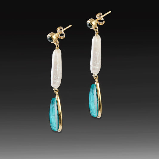 Sonoran Tide Earrings – Arizona Turquoise & Freshwater Pearl