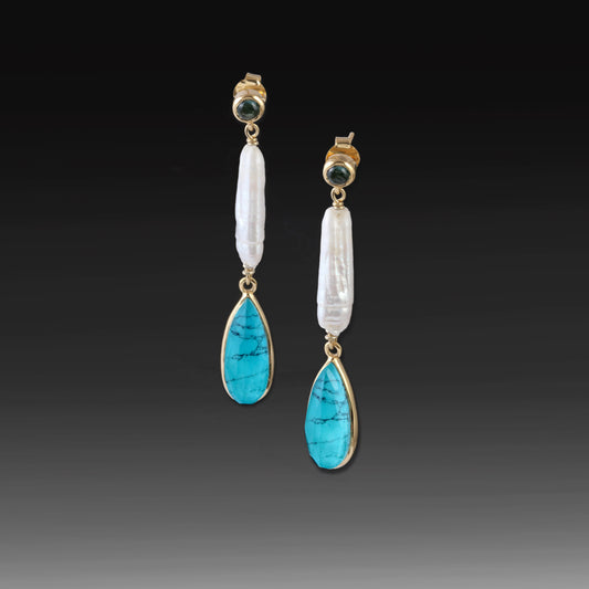 Sonoran Tide Earrings – Arizona Turquoise & Freshwater Pearl