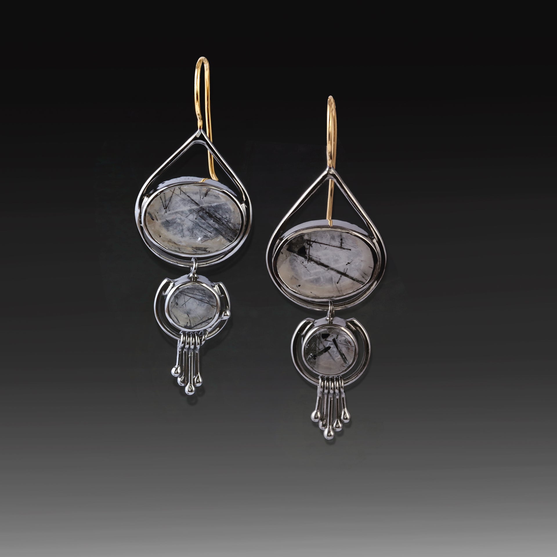 Artisan Black Rutilated Quartz Drip Earrings