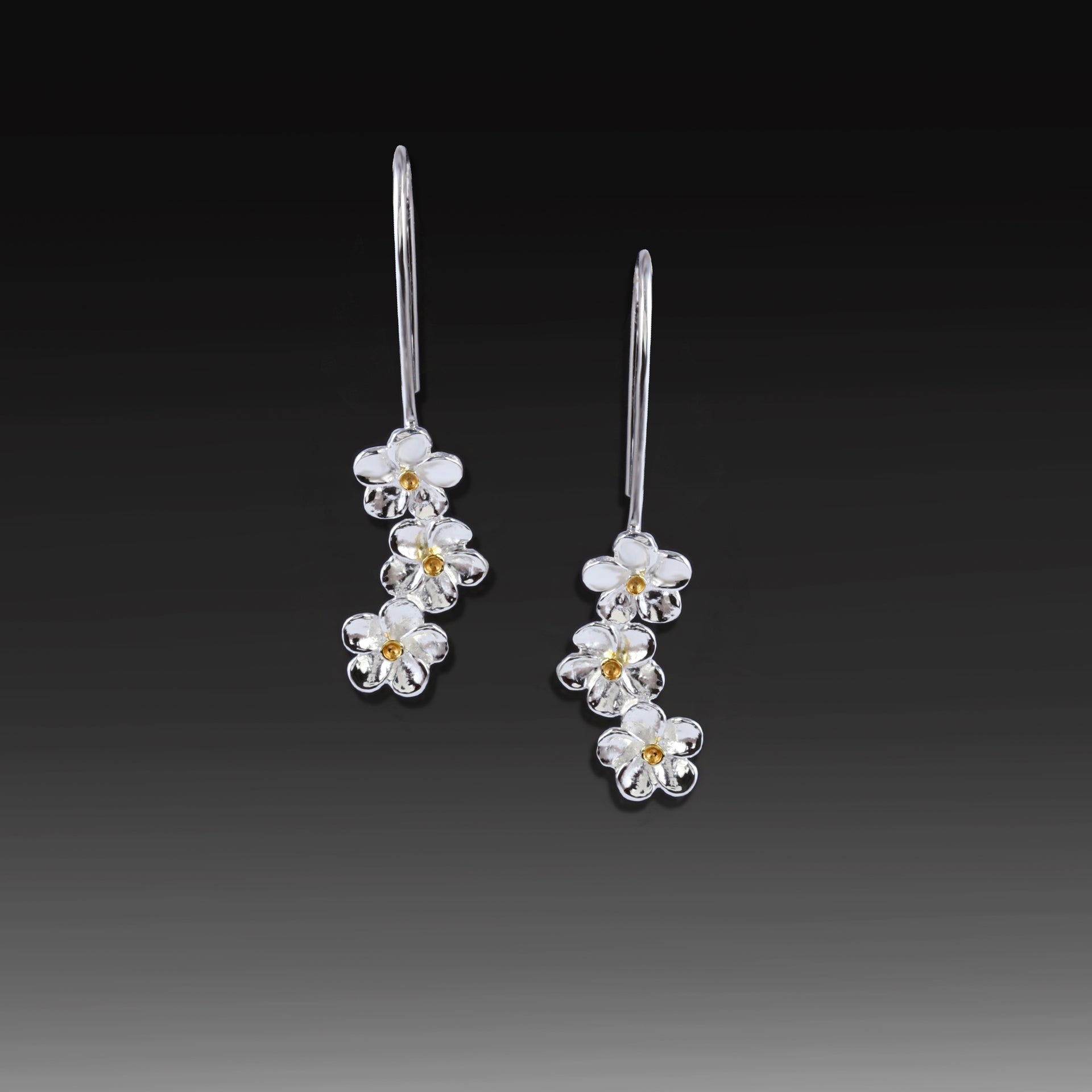 Artisan Two-Tone Flower Drop Earrings - 18k Gold Plated & 925 Sterling Silver Botanical Dangles