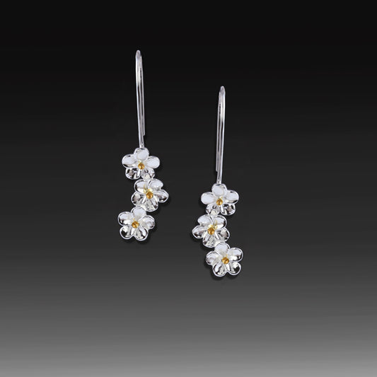 Artisan Two-Tone Flower Drop Earrings - 18k Gold Plated & 925 Sterling Silver Botanical Dangles