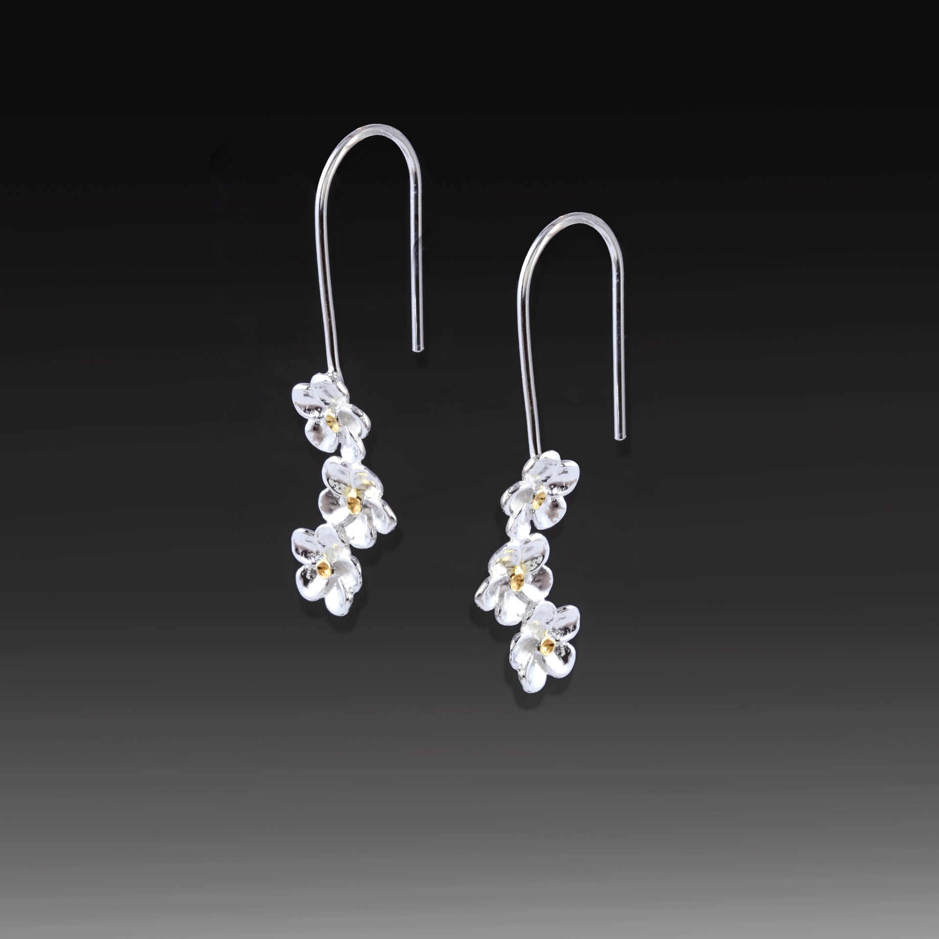 Artisan Two-Tone Flower Drop Earrings - 18k Gold Plated & 925 Sterling Silver Botanical Dangles
