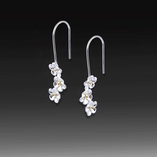 Artisan Two-Tone Flower Drop Earrings - 18k Gold Plated & 925 Sterling Silver Botanical Dangles