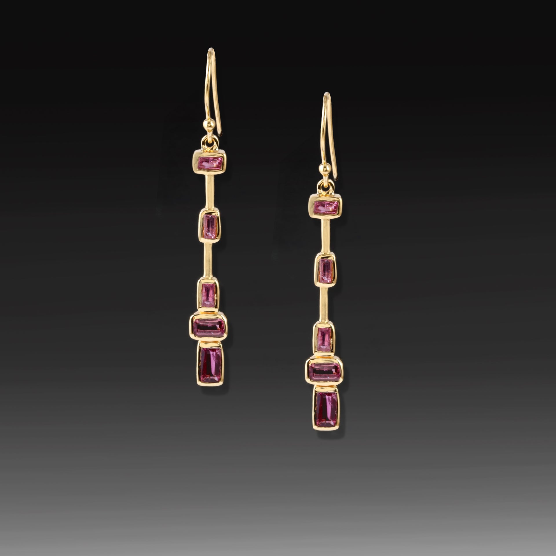 Artisan Pink Tourmaline Column Drop Earrings