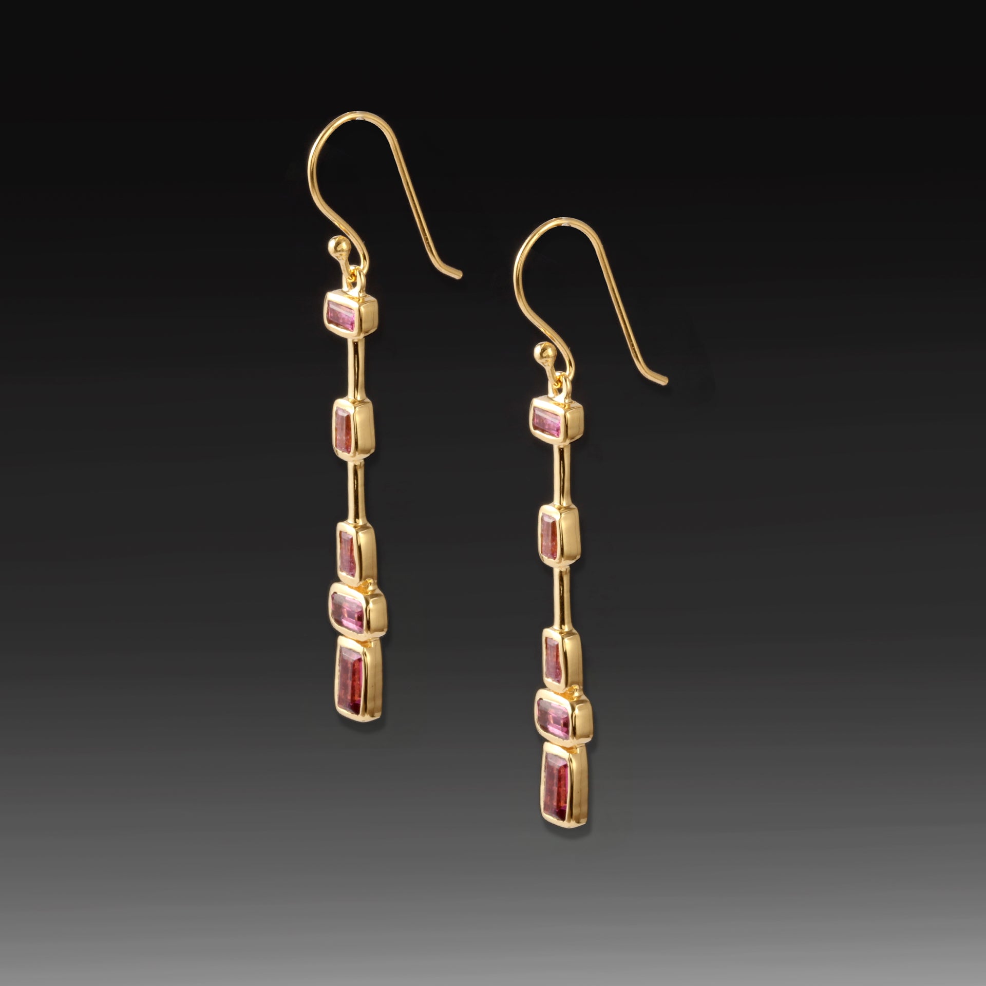 Artisan Pink Tourmaline Column Drop Earrings