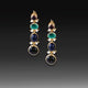 Artisan Multi-Gemstone Cascade Earrings - 18k Gold Plating over 925 Sterling Silver -Green Onyx, Lapis, Black Onyx, Red Garnet & Keshi Pearls