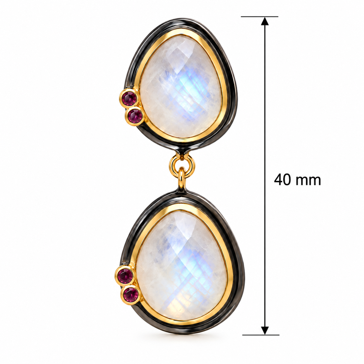 Moonstone Double Drop Earrings – Black Rhodium & 18K Gold Plated 925 Sterling Silver