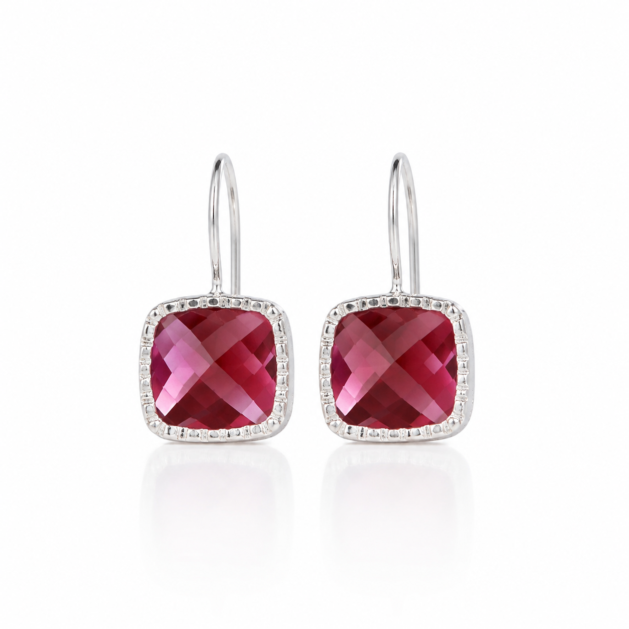Pink Tourmaline Cushion Drop Earrings – 925 Sterling Silver
