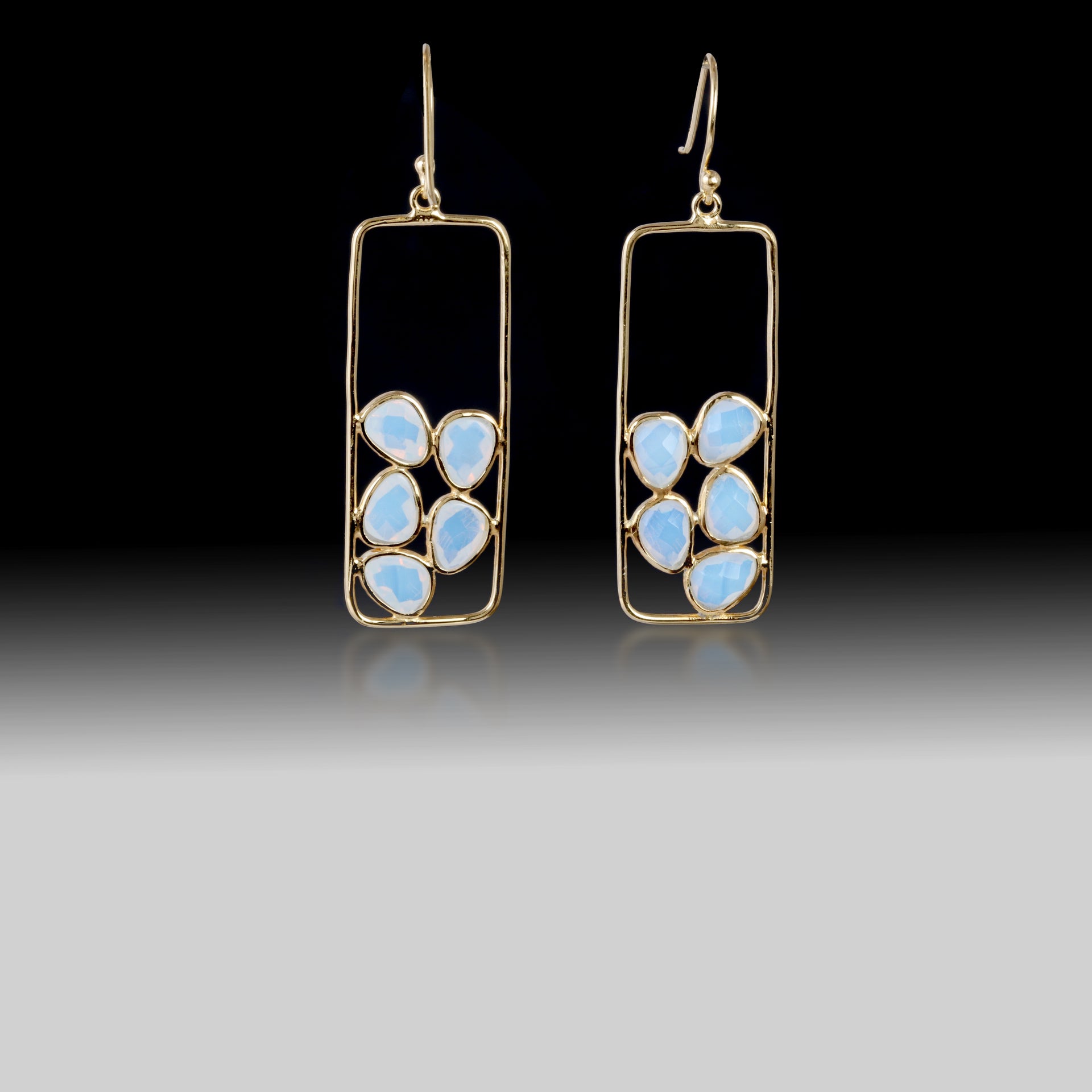 Artisan Fire Opal Drop Earrings 18k Gold Plated over 925 Silver