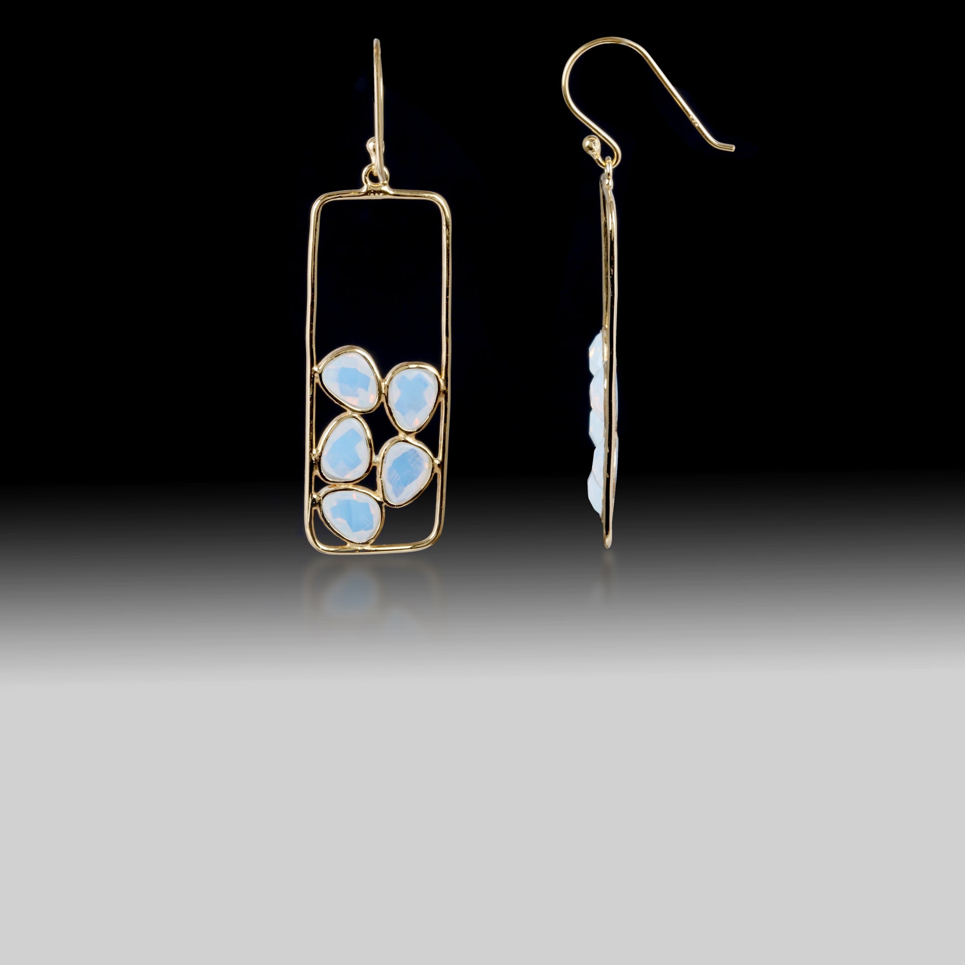 Artisan Fire Opal Drop Earrings 18k Gold Plated over 925 Silver