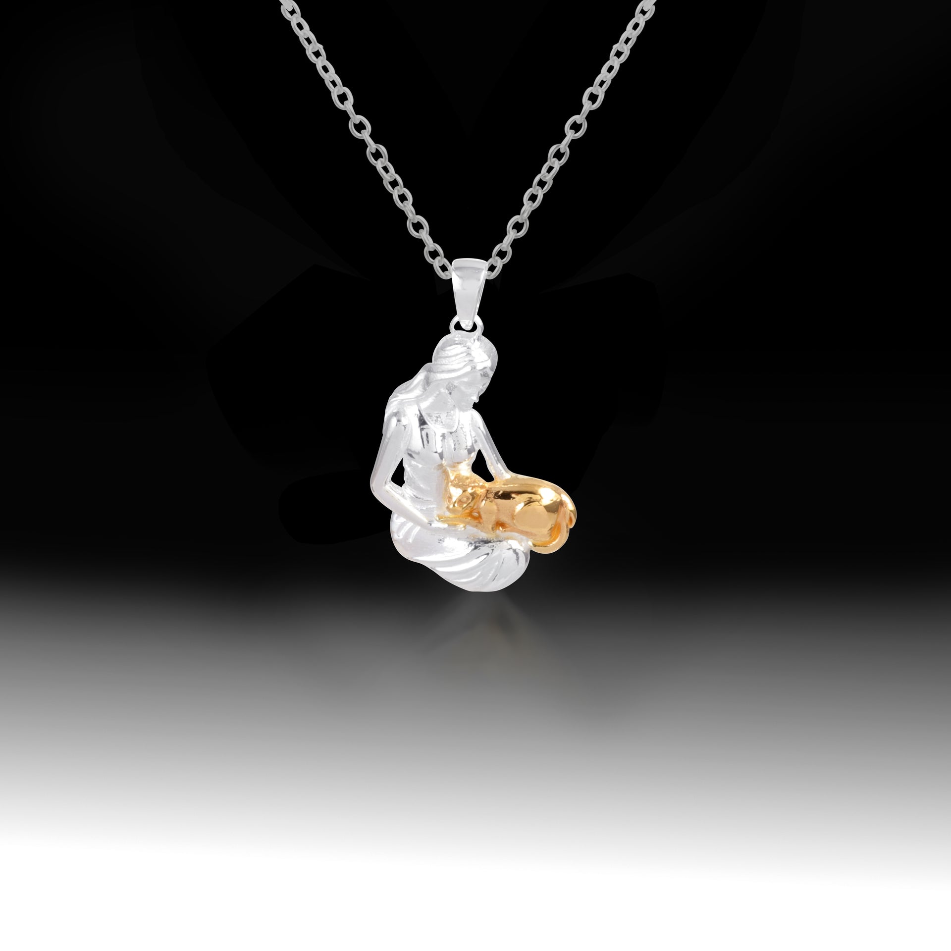 Lady and The Cat- 925 Sterling Silver Two Toned Piece