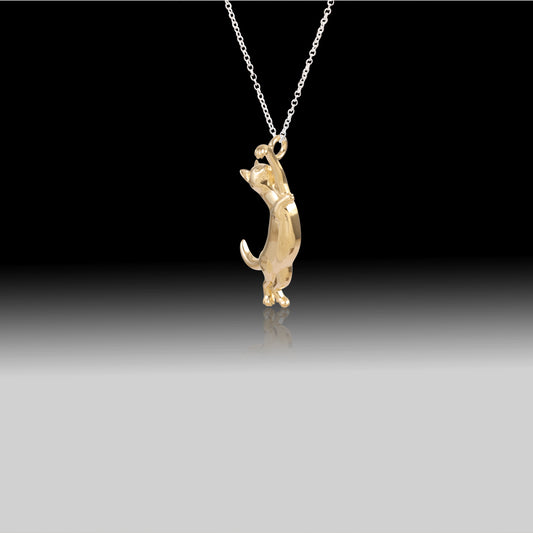 Dangling Cat Necklace- 925 Sterling Silver Two Toned