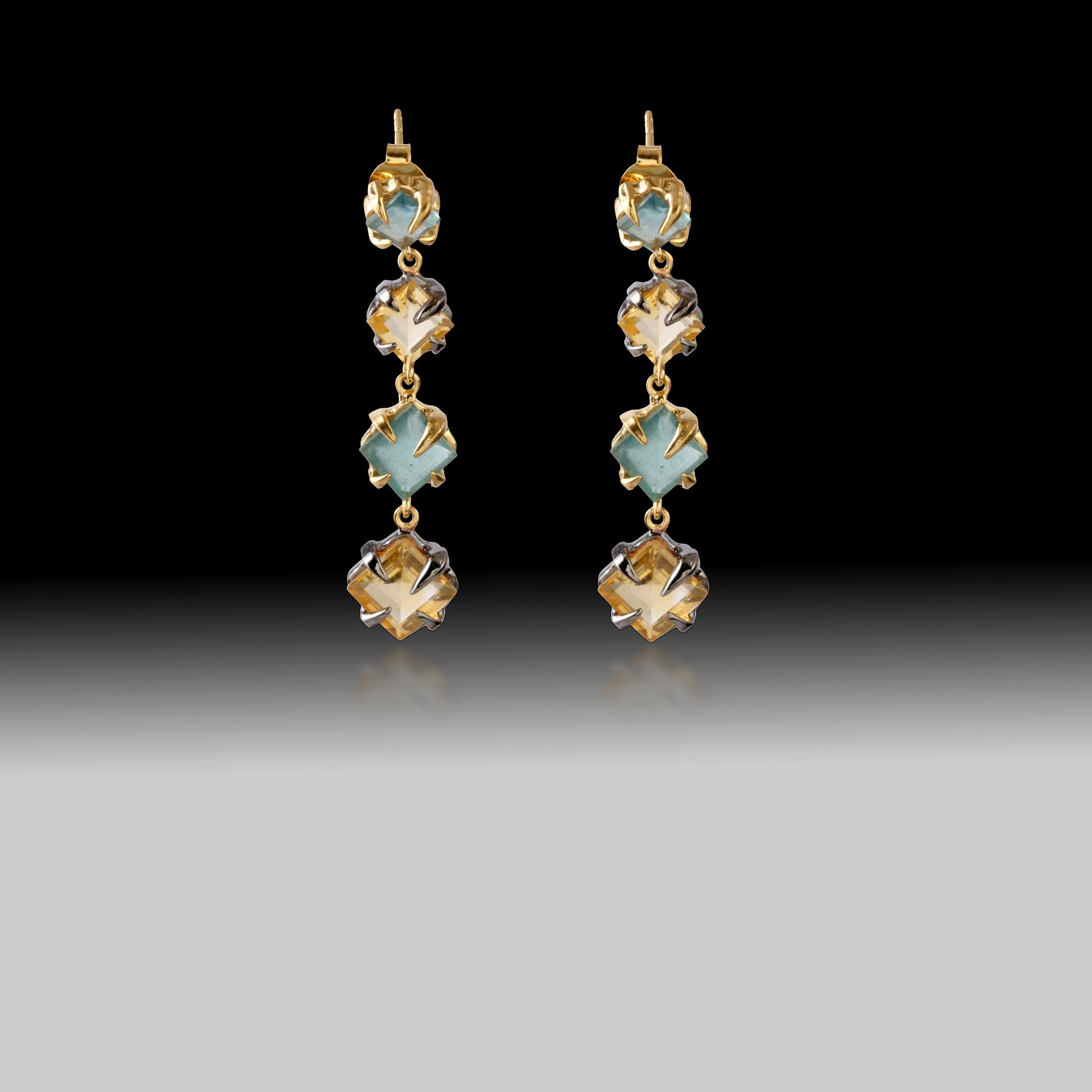 Green Apatite with Citrine Two Toned with Black Rhodium and 18k Gold