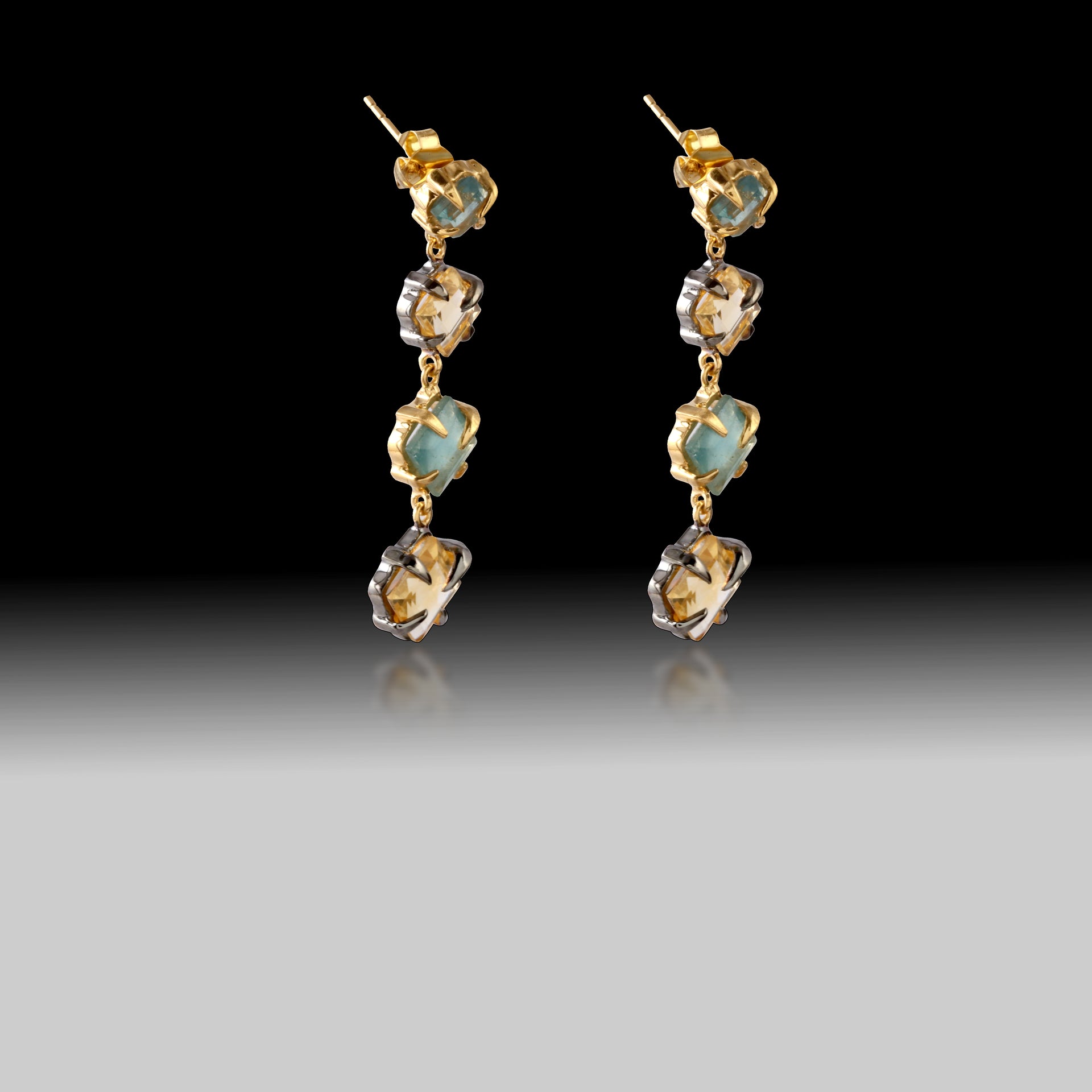 Green Apatite with Citrine Two Toned with Black Rhodium and 18k Gold