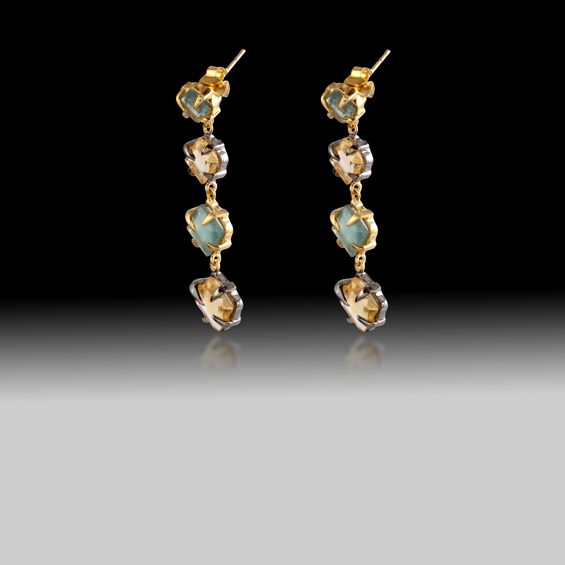 Green Apatite with Citrine Two Toned with Black Rhodium and 18k Gold