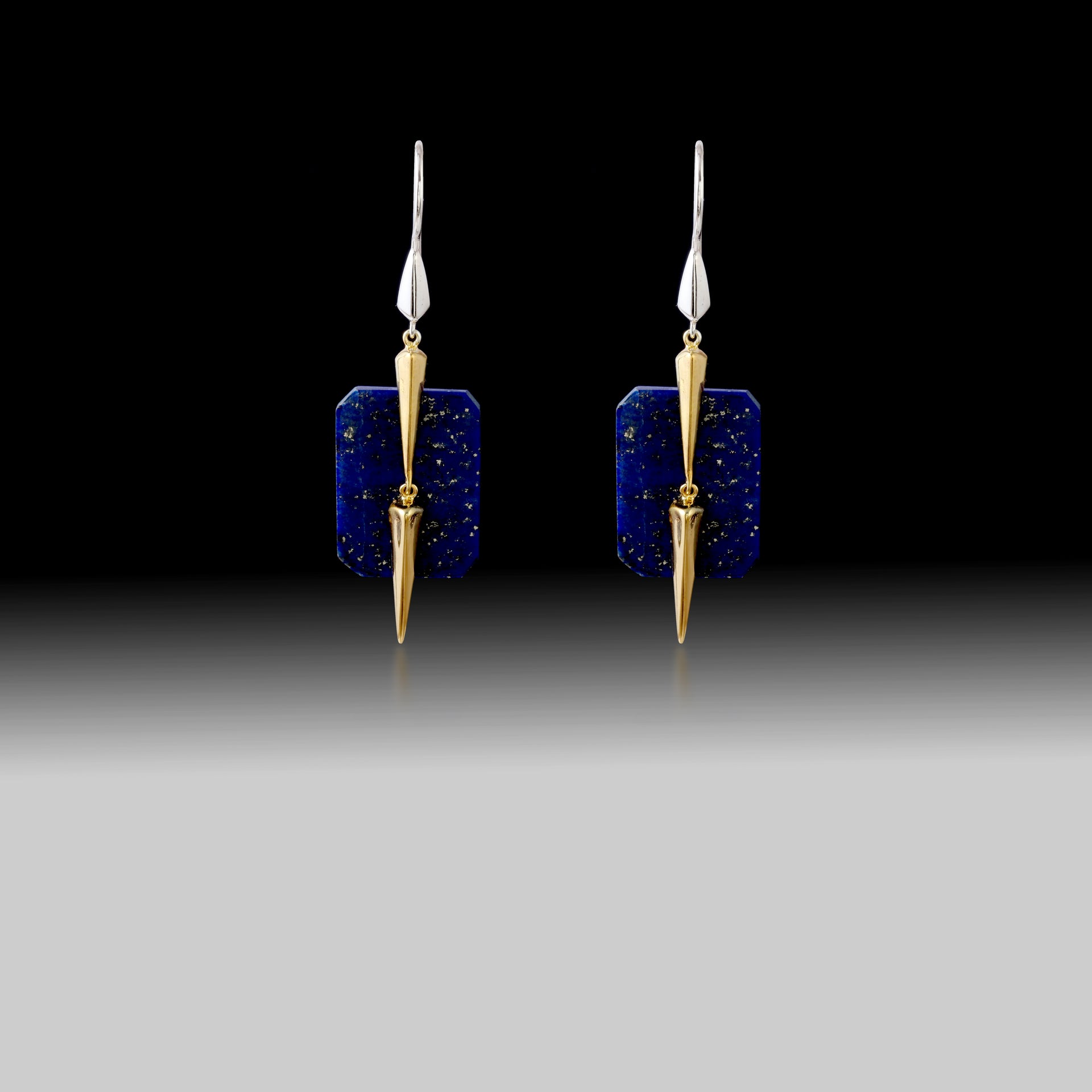 Artisan Lapis Lazuli Rectangle Earrings 18k Gold & 925 Silver