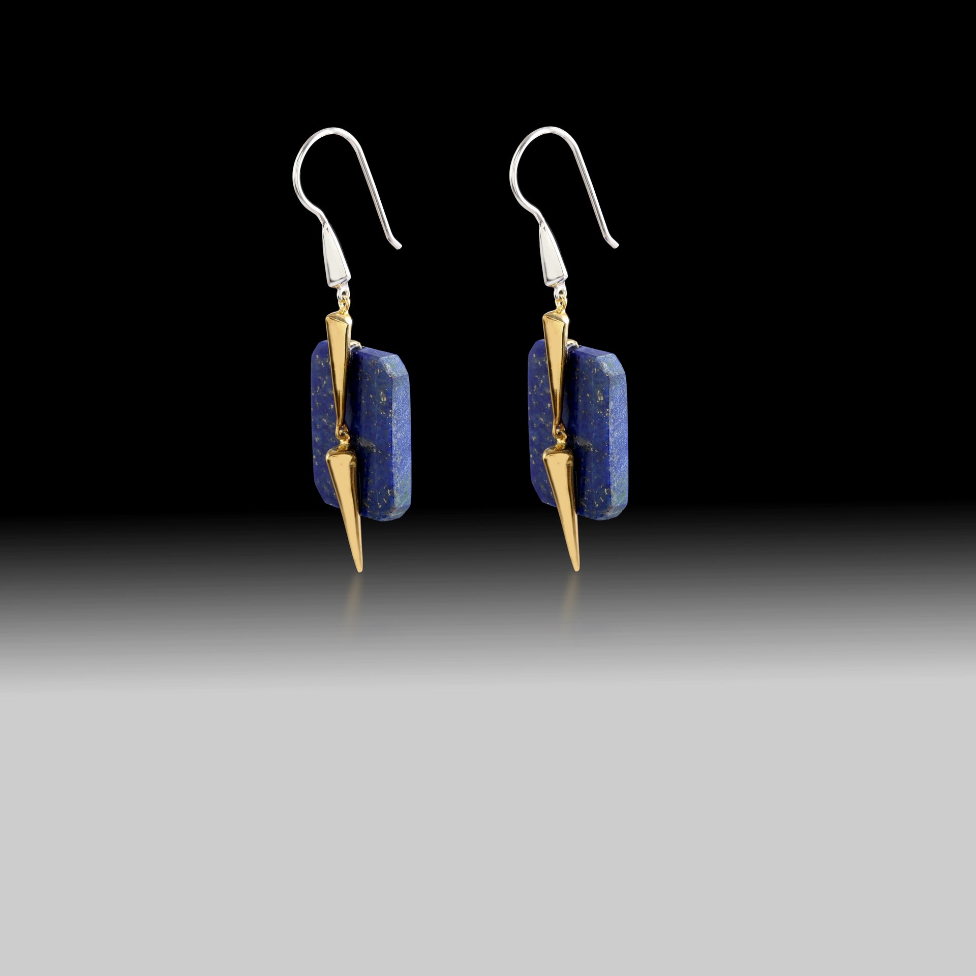 Artisan Lapis Lazuli Rectangle Earrings 18k Gold & 925 Silver