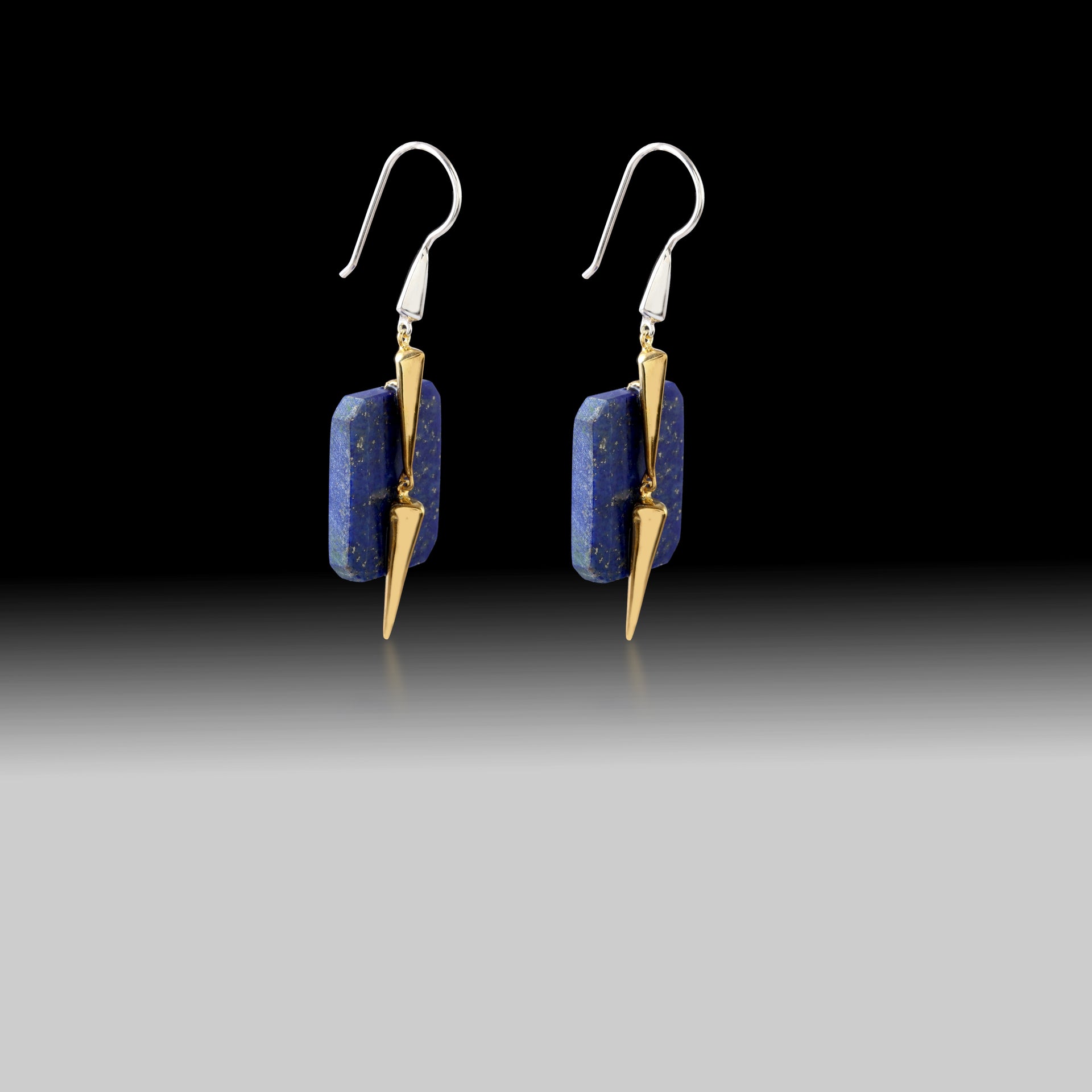 Artisan Lapis Lazuli Rectangle Earrings 18k Gold & 925 Silver
