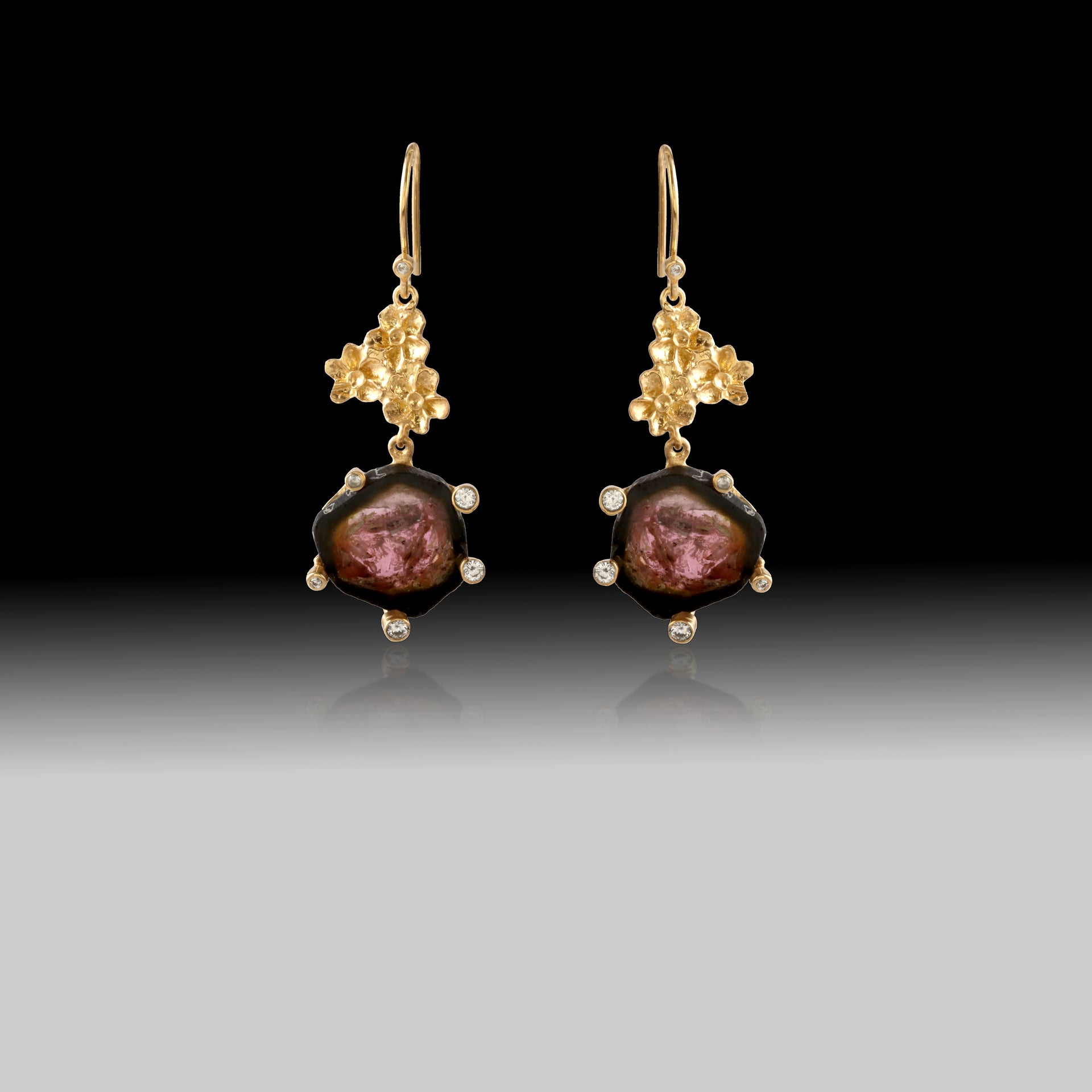 Watermelon Tourmaline Drop Earrings – 18k Gold Plated Sterling Silver