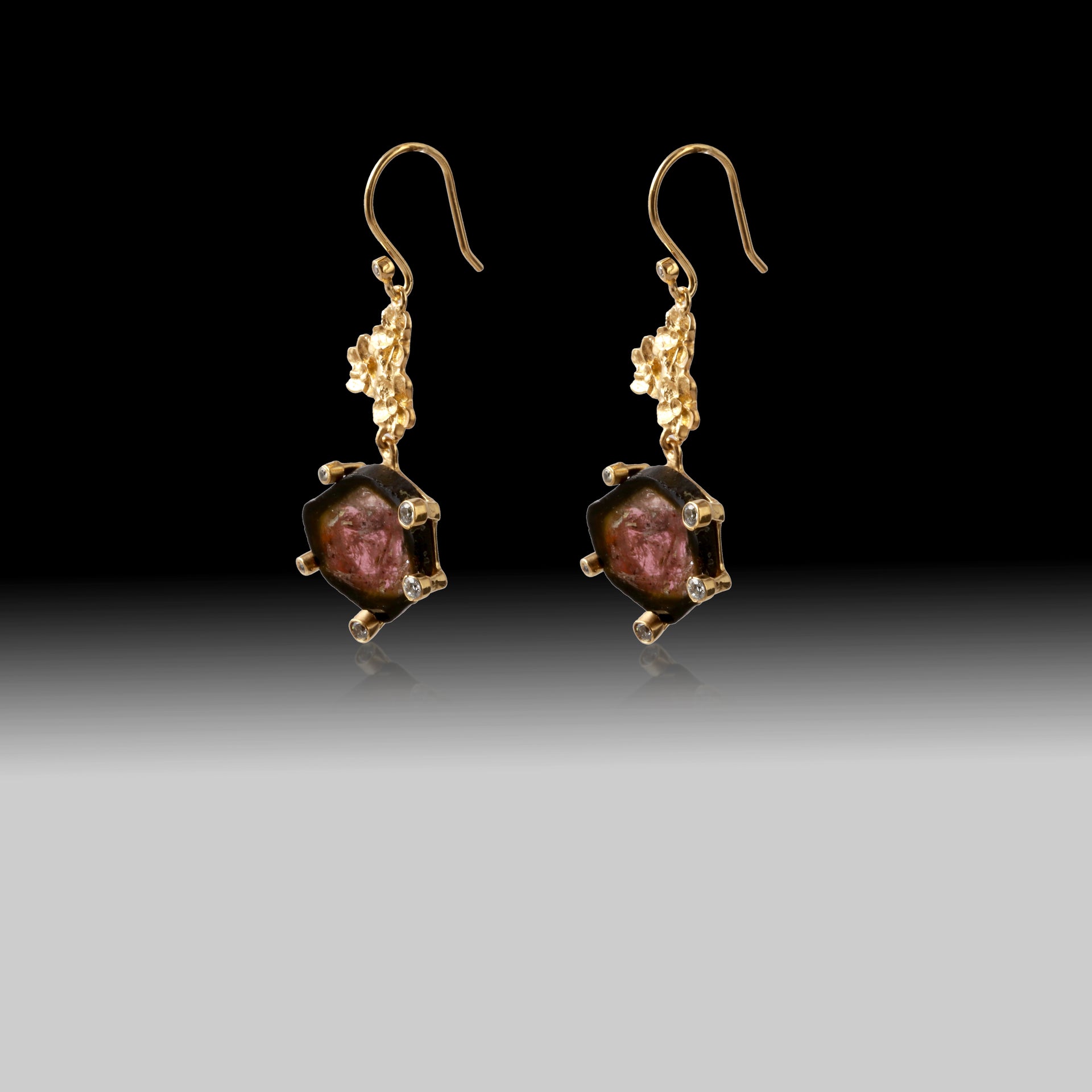 Watermelon Tourmaline Drop Earrings – 18k Gold Plated Sterling Silver