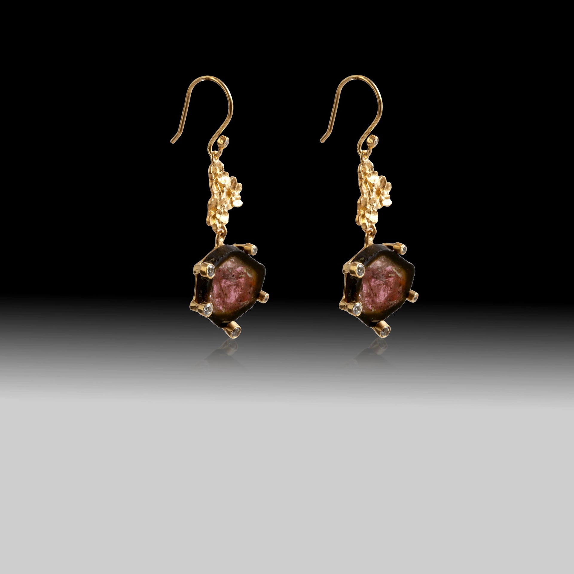 Watermelon Tourmaline Drop Earrings – 18k Gold Plated Sterling Silver