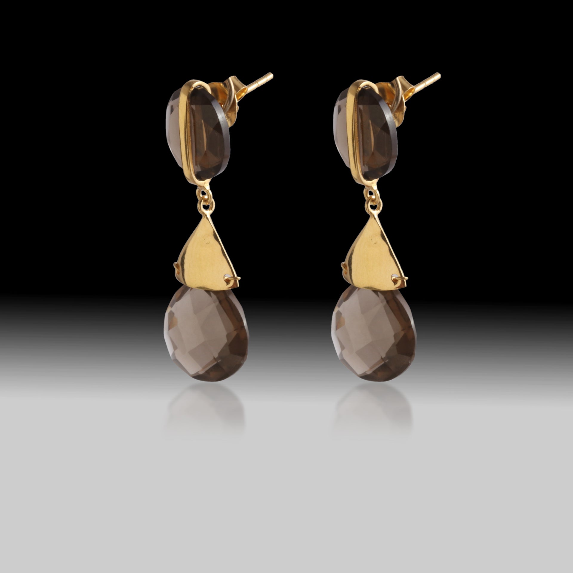 Artisan Smoky Topaz Tiered Drops in 18k Gold over Sterling Silver
