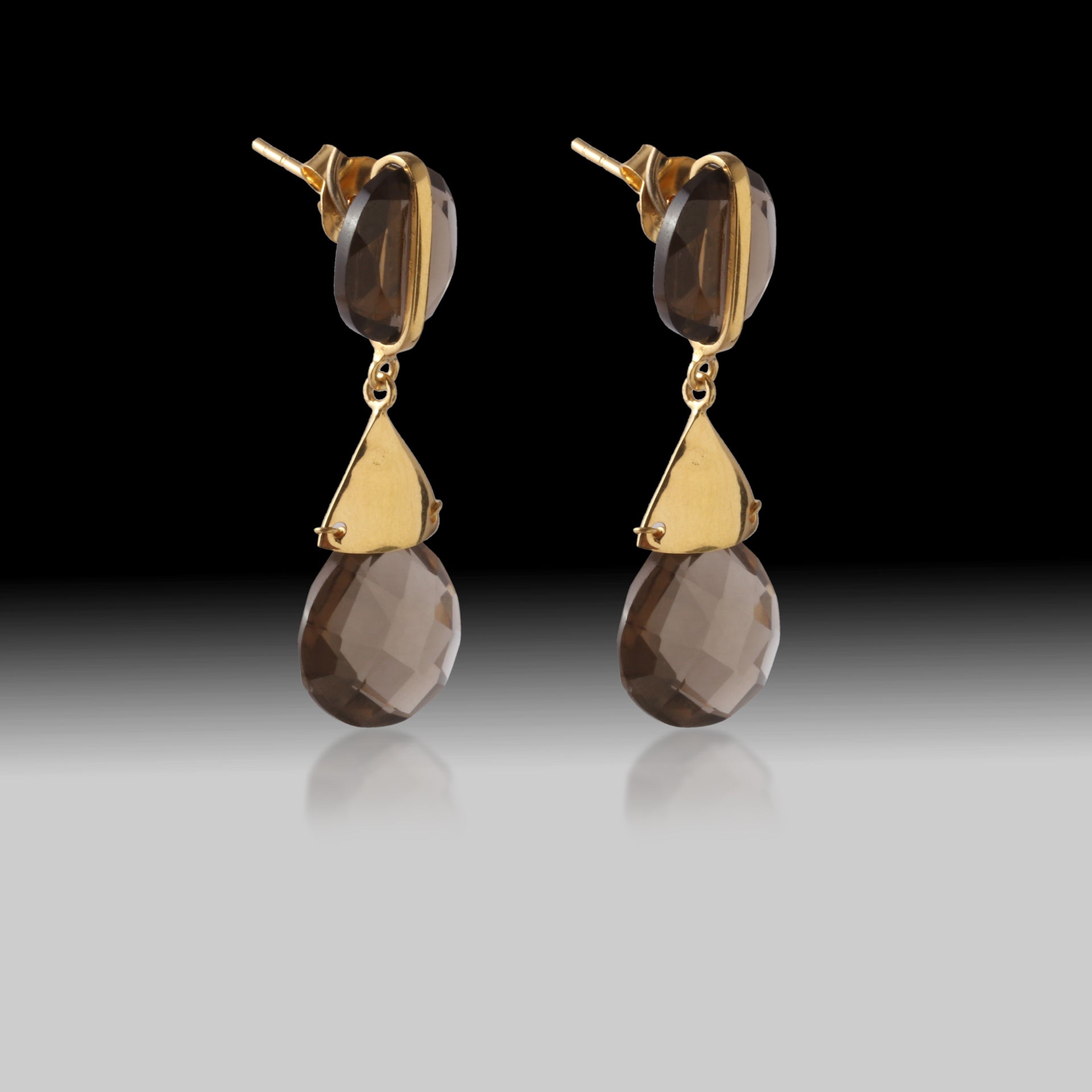Artisan Smoky Topaz Tiered Drops in 18k Gold over Sterling Silver