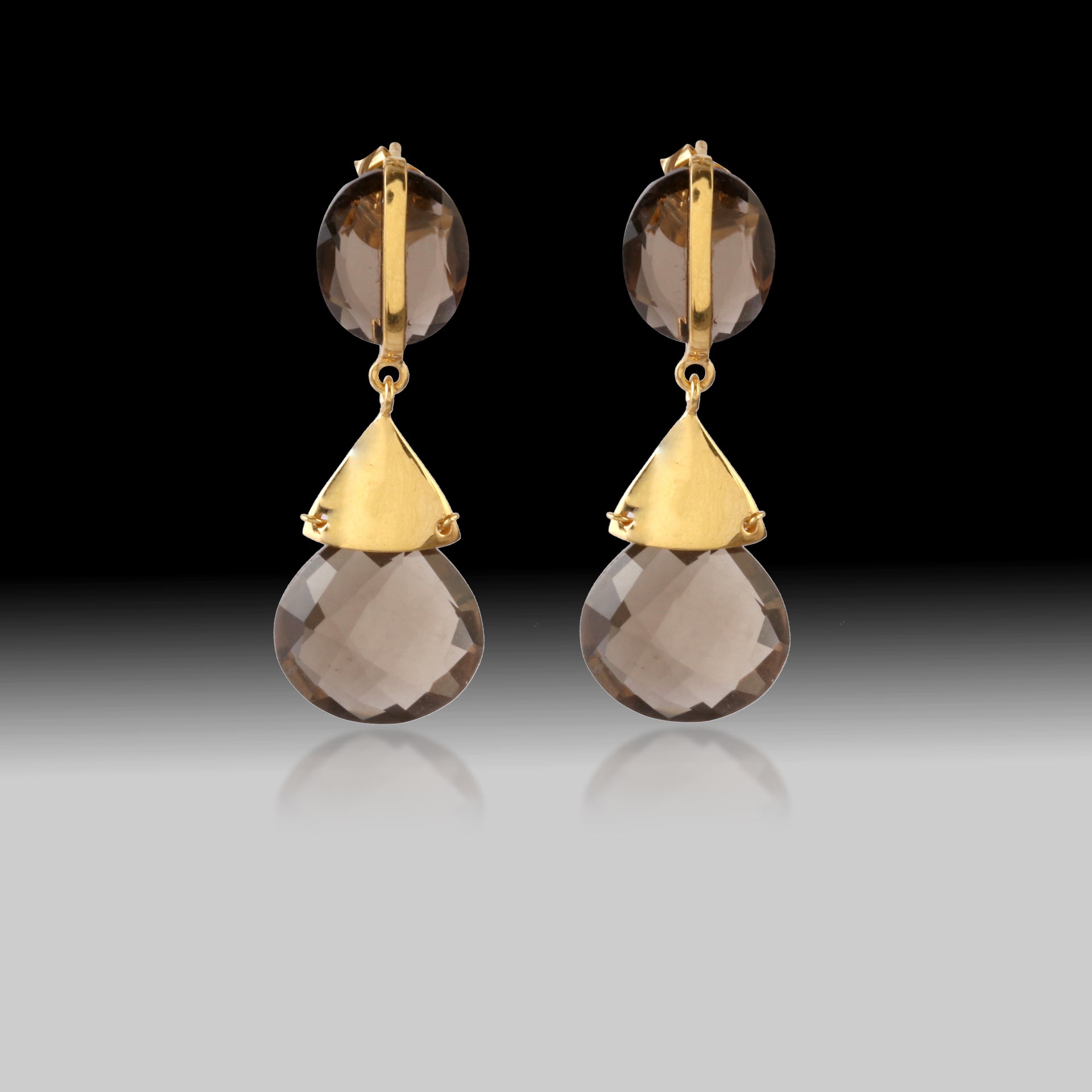 Artisan Smoky Topaz Tiered Drops in 18k Gold over Sterling Silver