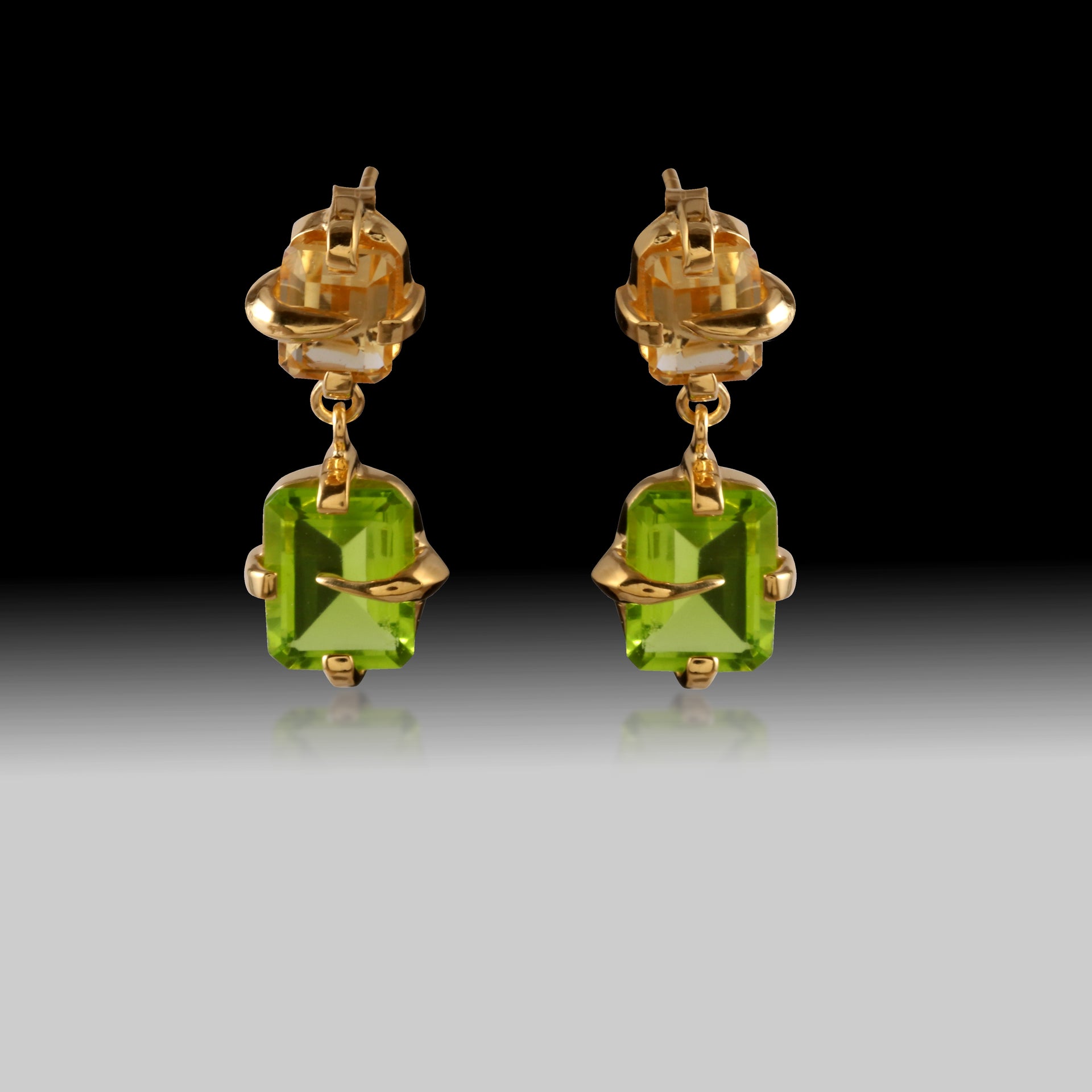 Artisan Peridot & Citrine Duo Earrings 18k Gold Plated on 925 Silver