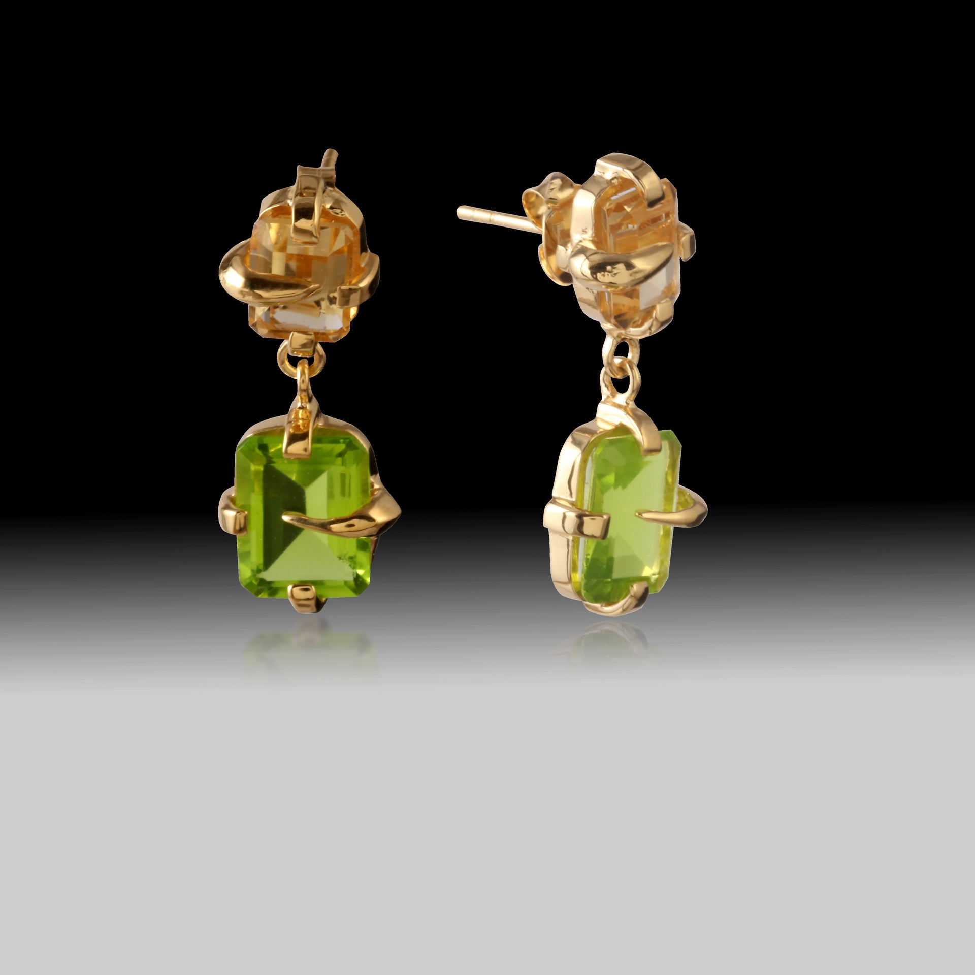 Artisan Peridot & Citrine Duo Earrings 18k Gold Plated on 925 Silver