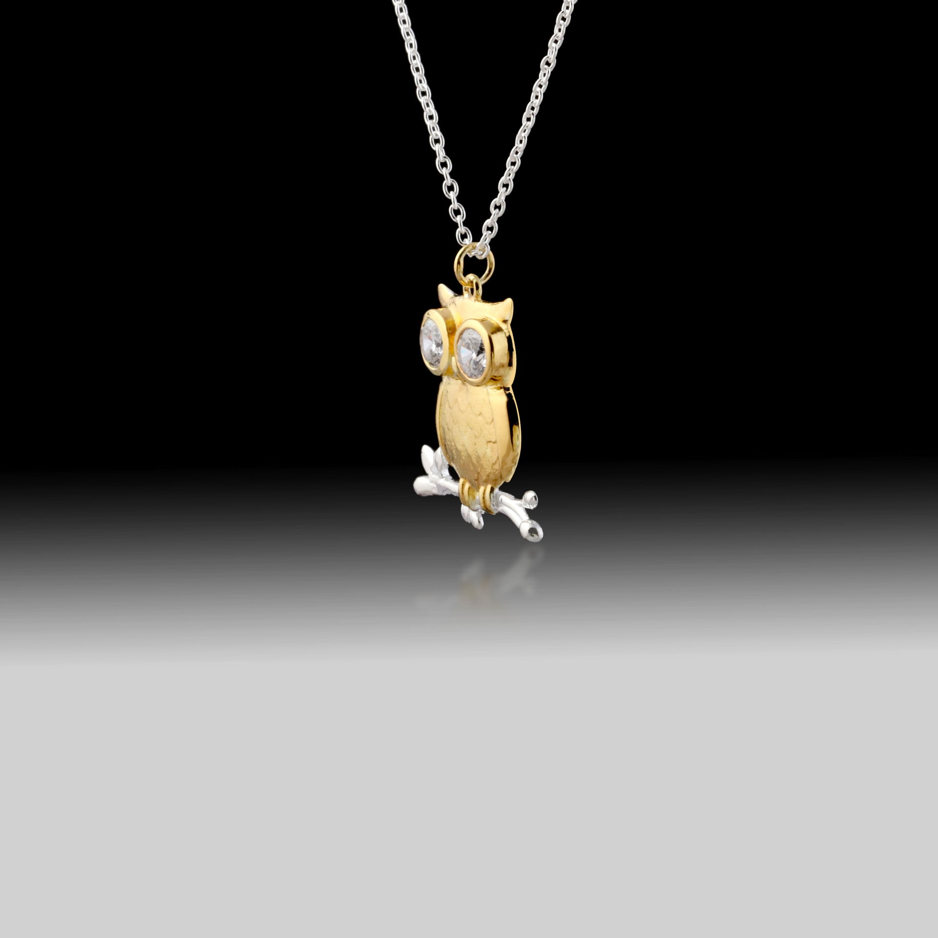 Owl Necklace- 925 Sterling Silver 18k Gold Plated with Cubic Zirconia