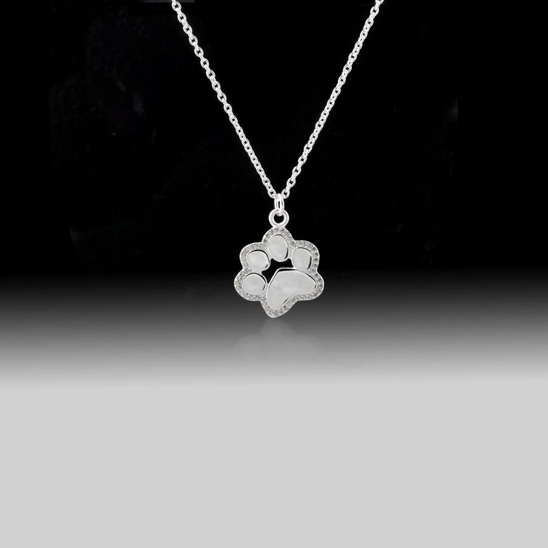 Dog Paw Print Necklace – 925 Sterling Silver & Cubic Zirconia Pendant