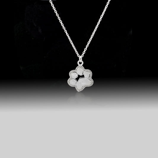 Dog Paw Print Necklace – 925 Sterling Silver & Cubic Zirconia Pendant