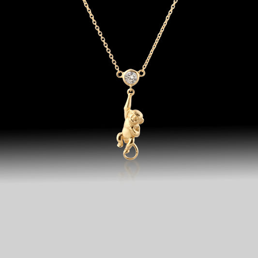 Monkey Necklace- 925 Sterling Silver 18k Gold Plated with Cubic Zirconia