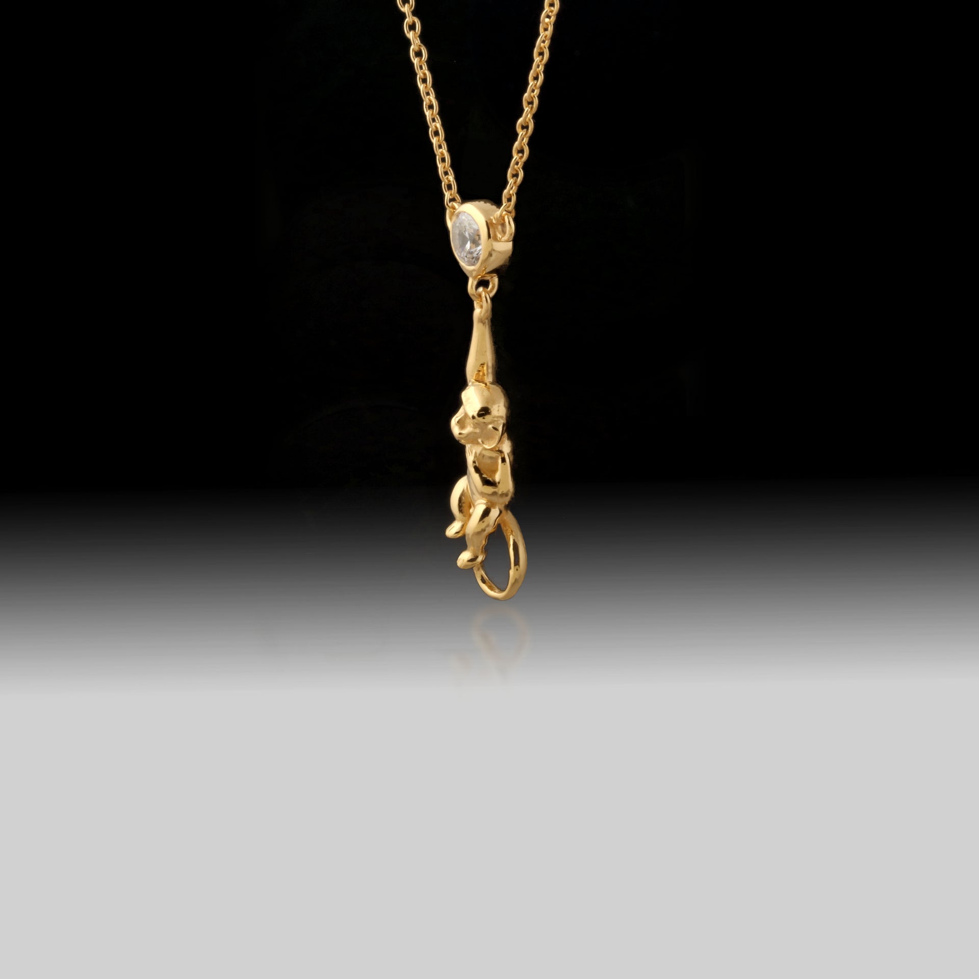 Monkey Necklace- 925 Sterling Silver 18k Gold Plated with Cubic Zirconia