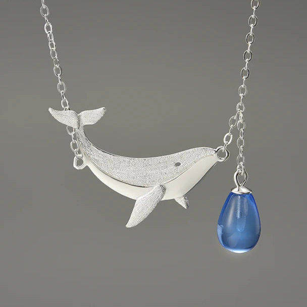 Tears of Blue Whale Natural Crystal Pendant Necklace