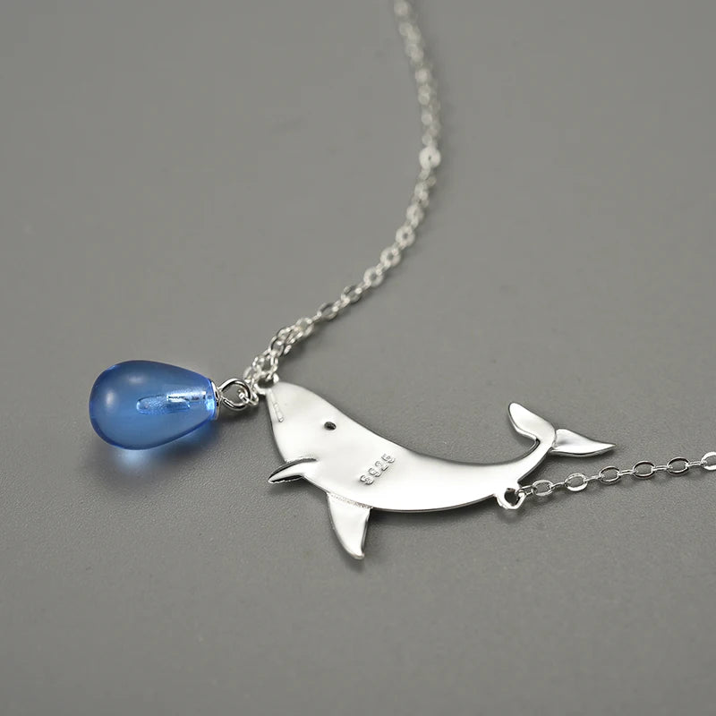 Tears of Blue Whale Natural Crystal Pendant Necklace