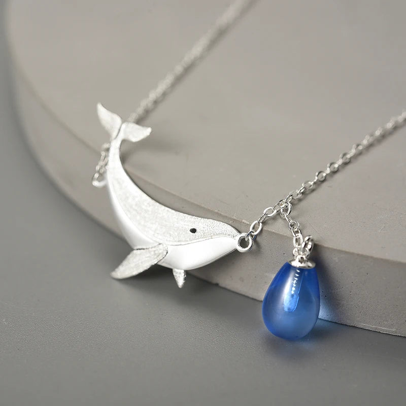 Tears of Blue Whale Natural Crystal Pendant Necklace