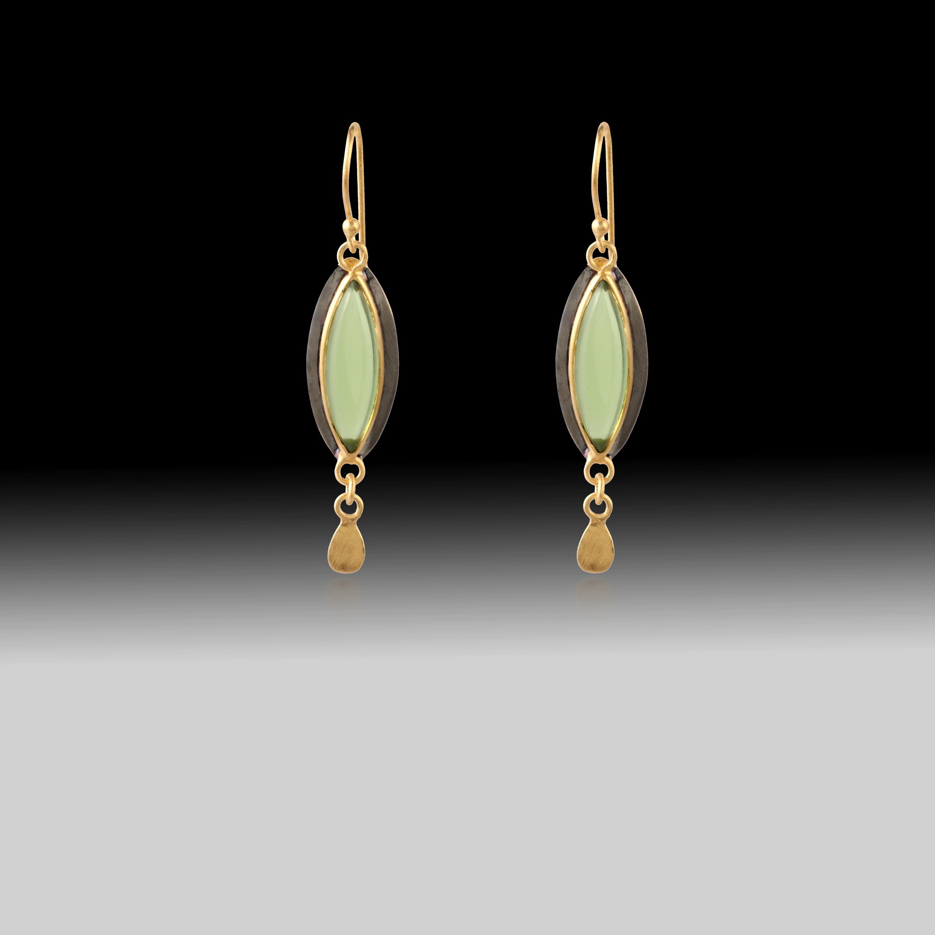 Artisan Peridot Marquise Earrings 18k Brushed Gold & Black Rhodium over 925 Silver