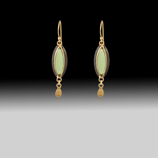 Artisan Peridot Marquise Earrings 18k Brushed Gold & Black Rhodium over 925 Silver
