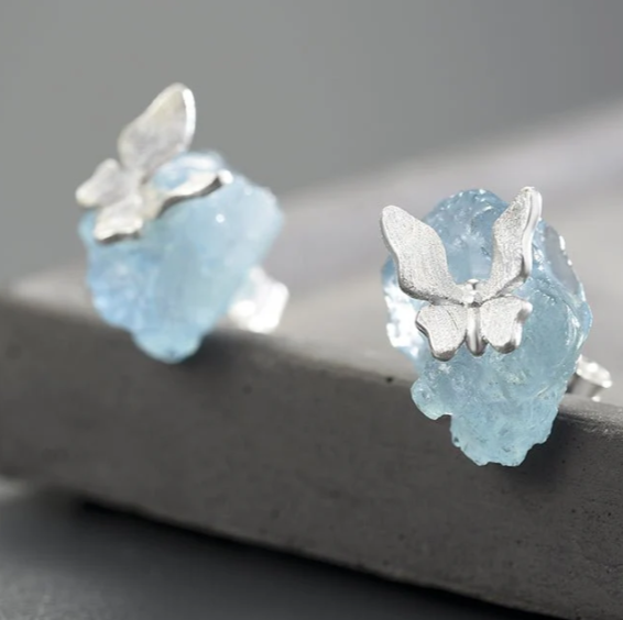 Aquamarine Butterfly Stud Earrings