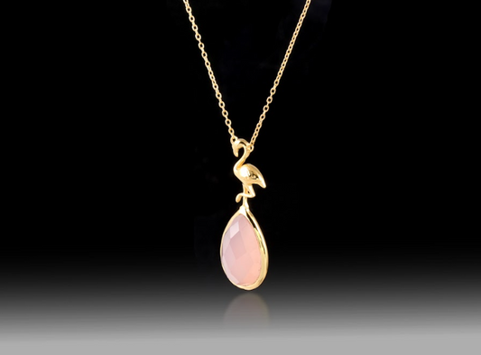 Pink Chalcedony Flamingo Necklace- 925 Sterling Silver